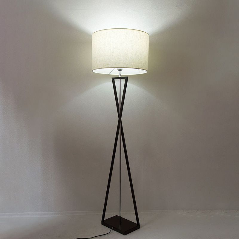 Simplicity Drum Shaped Floor Lighting Fabric Single Living Room Standing Floor Lamp with Hourglass Shaped Base