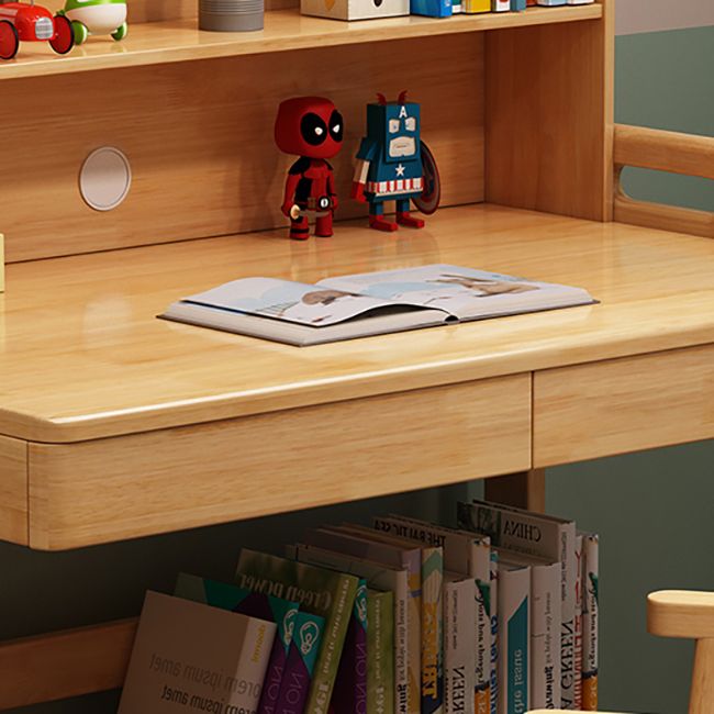 Wood Writing Desk with Storage Shelves Lifting Kids Desk and Chair