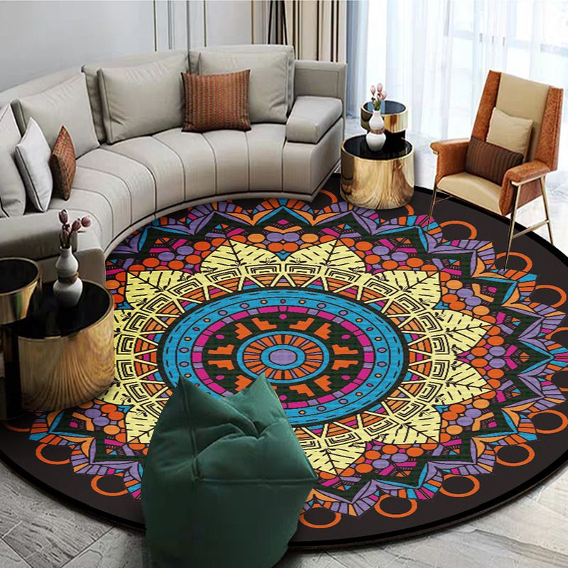 Multicolored Moroccan Rug Glam Floral Printed Carpet Non-Slip Backing Area Rug for Home Decoration