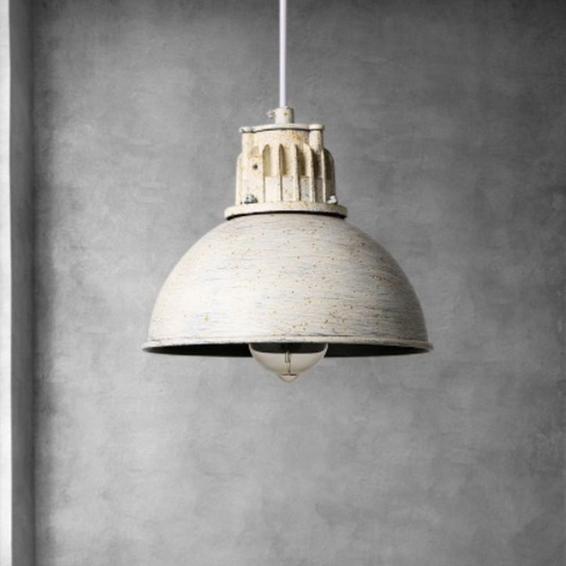 Distressed White Dome Hanging Pendant Light Loft Style Metal 1-Light Metal Pendulum Light