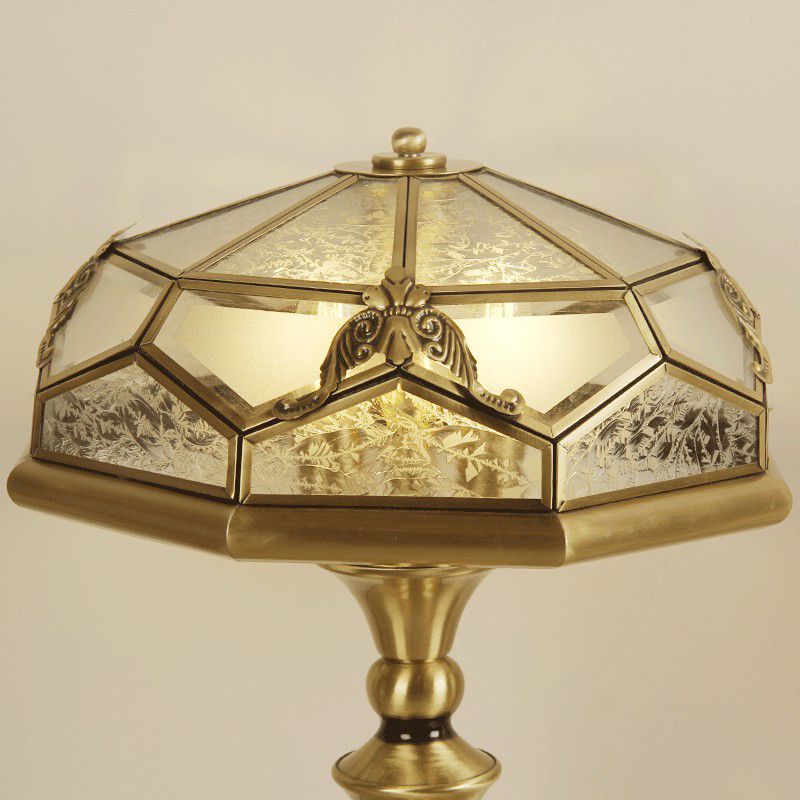 Classic Bowl Shade Table Light 3-Light Frost Glass Panes Night Light in Brass for Bedroom