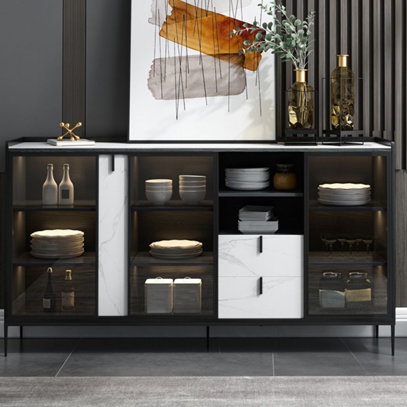 Contemporary Server with Metallic Finish 2 Drawer Sideboard with LED Lights