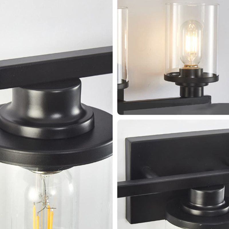 Iron and Glass Bathroom Vanity Lighting 2 / 3 / 4 - Light in Black & Clear Vanity Light