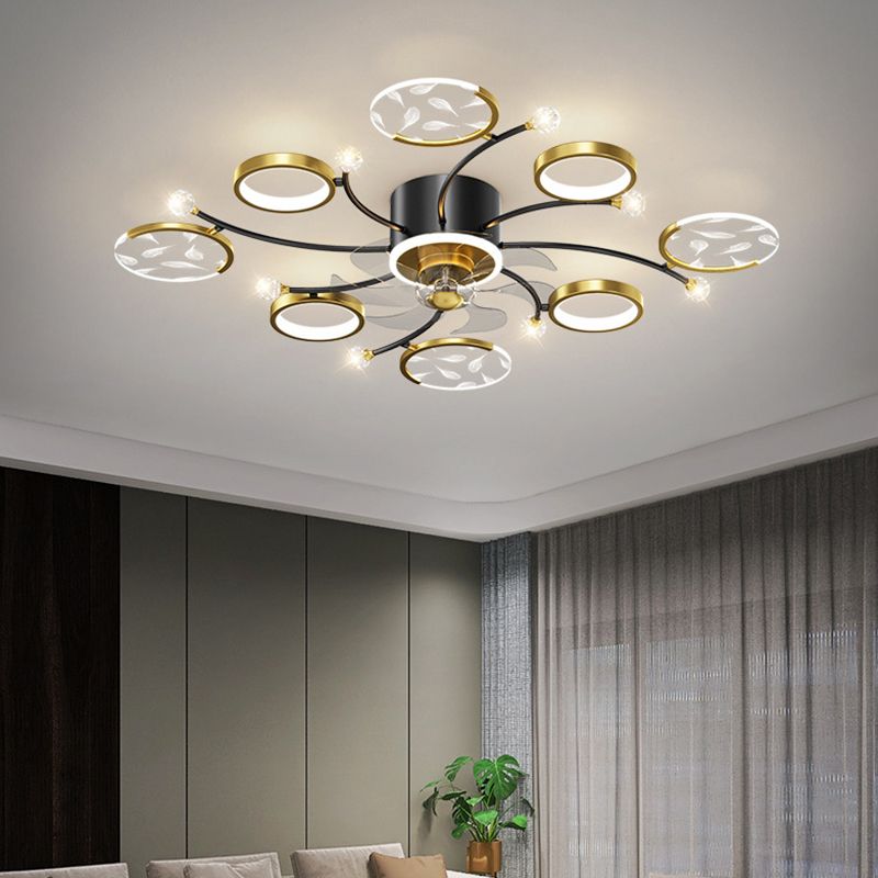 7/9/11-Light Golden Modernism LED Ceiling Fan Light for Dining Room