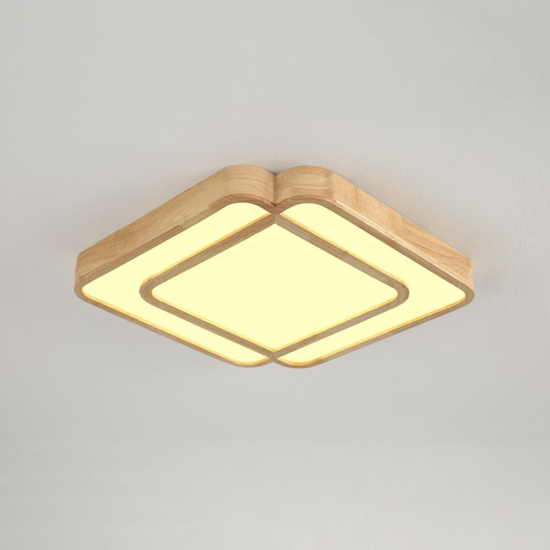 Diamond Shape Bedroom LED Flush Mount Lamp Wooden Simple Flush Light Fixture in Beige