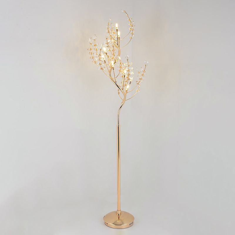 Cut Crystal Tree Standing Light Postmodern Living Room LED Stand Up Lighting in Gold