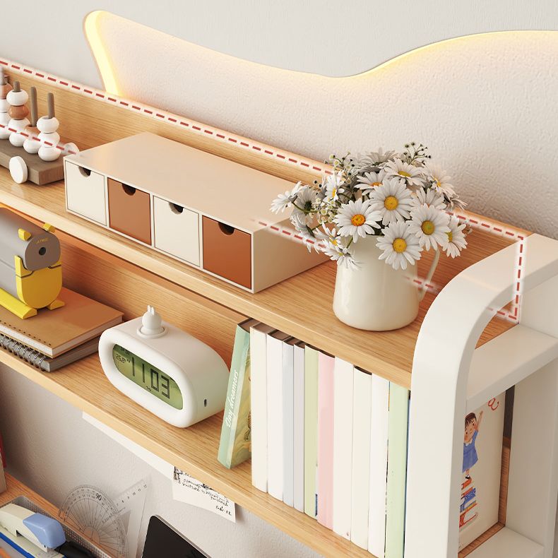 Modern Writing Desk with Wooden Storage Shelves in Steel Base