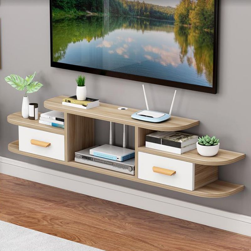 Modern Faux Wood TV Stand Console Wall-mounted TV Media Stand for Living Room