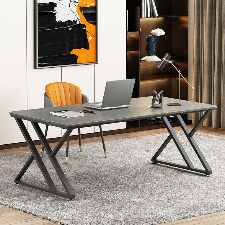 Modern Style Office Desk Sintered Stone Writing Desk with Metal Legs for Home