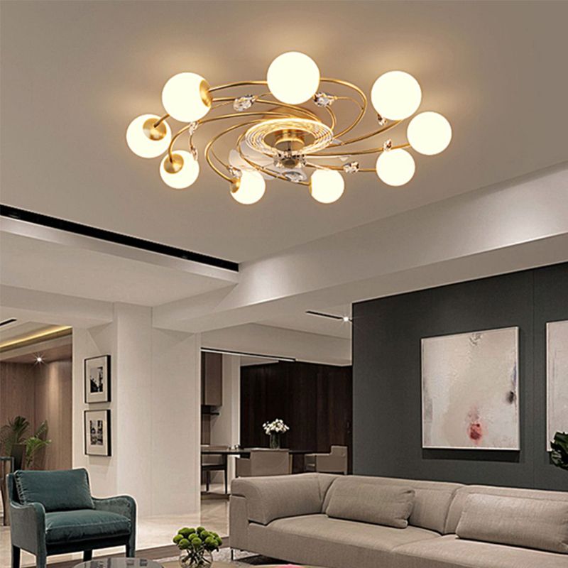 Contemporary Fan Light Fixture in Gold 6 / 9 - Light Metal & Glass Ceiling Fan Light