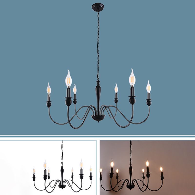 Industrial Antiqued Candlestick Pendant Light Black Metal Chandelier Lighting for Living Room