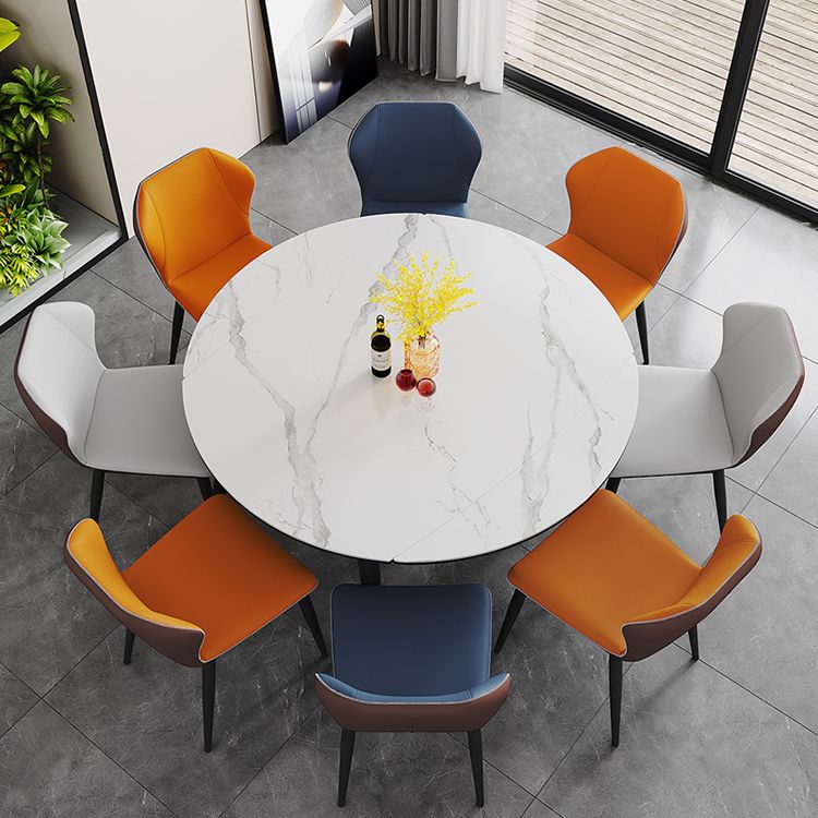 Modern Round Stone Table Black Base Dining Table with Leaf Extension