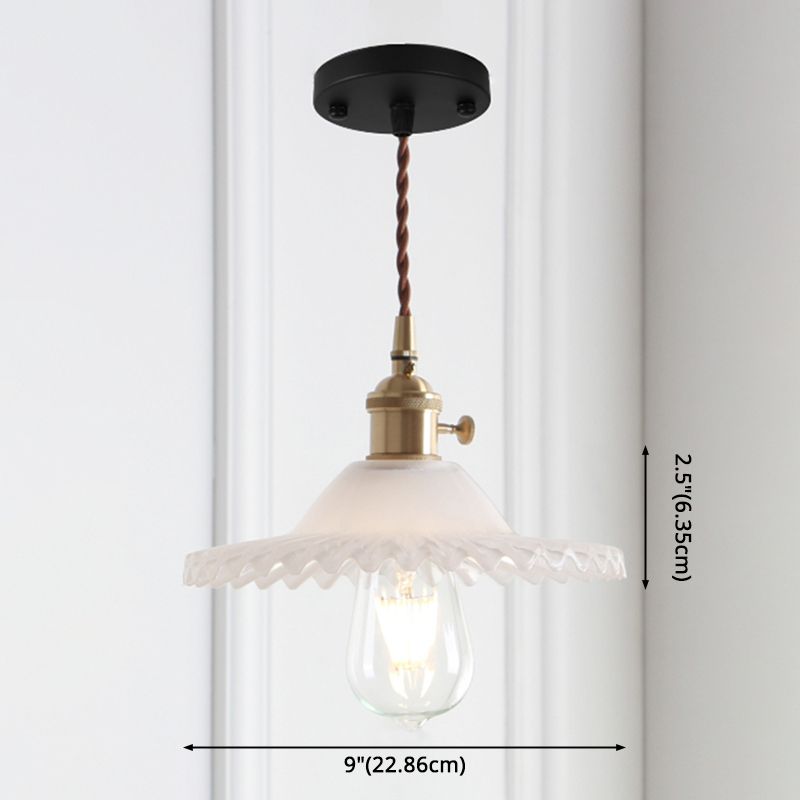 8.66'' Width Brass Pendant Light Industrial Scalloped Glass Shade Mini Hanging Lamp for Coffee Shop