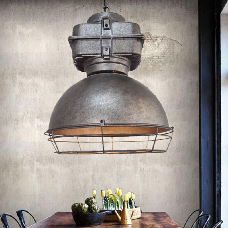 Industrial Style Dome Pendant Lighting 1 Head Metal Mine Light with Round Wire Cage