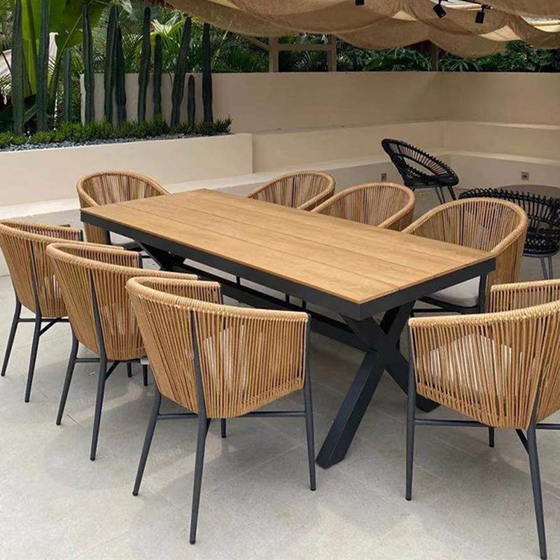 Modern Artificial Wood Courtyard Table Geometric Outdoor Table