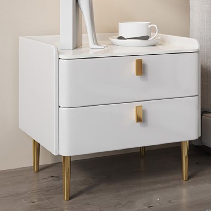 Glam Accent Table Nightstand Faux Marble and Solid Wood Nightstand with Legs