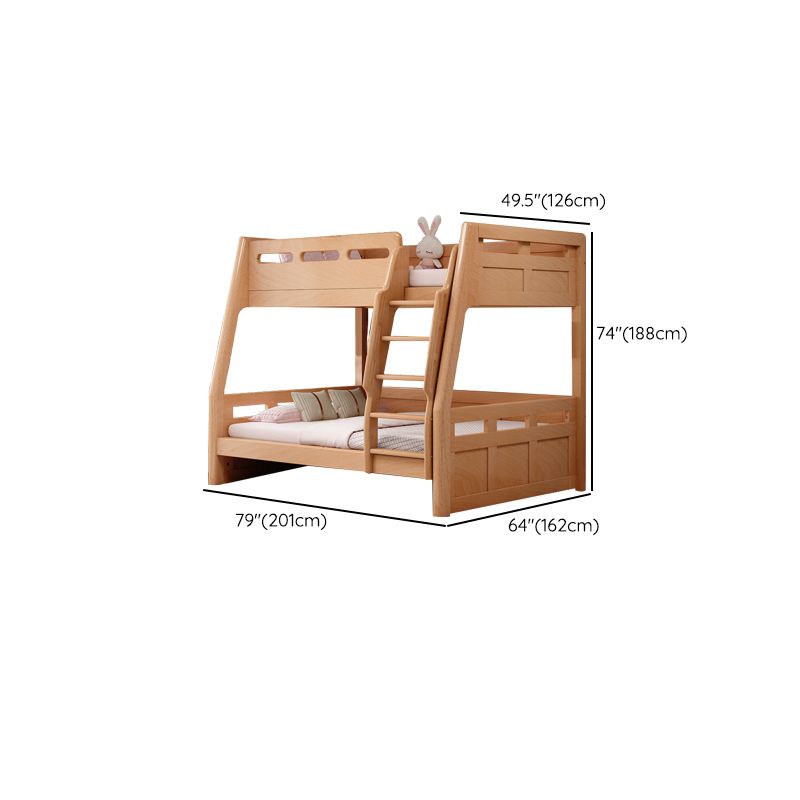 Natural Solid Wood Kids Bed Natural Bunk Bed with Guardrail and Mattress