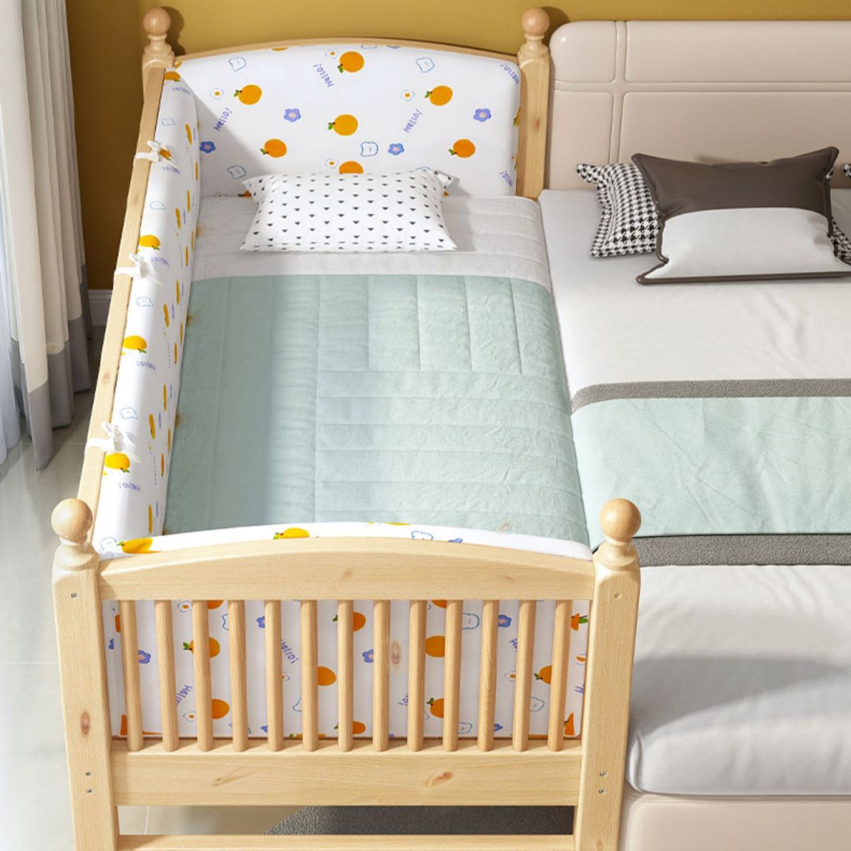 Solid Wood Nursery Bed Toddler Guard Rails Included Baby Crib