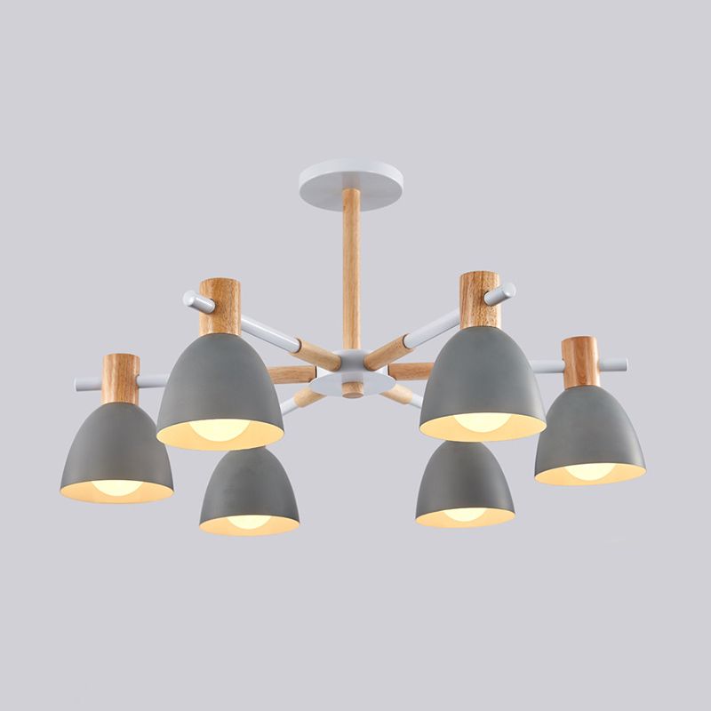 Bell -vormige woonkamer kroonluchter metalen macaron -stijl plafond hang licht met houten accenten