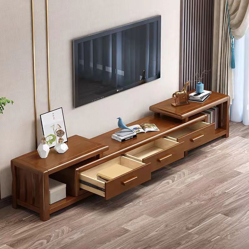 Modern Wood TV Media Stand Open Storage TV Console with Drawers for Living Room