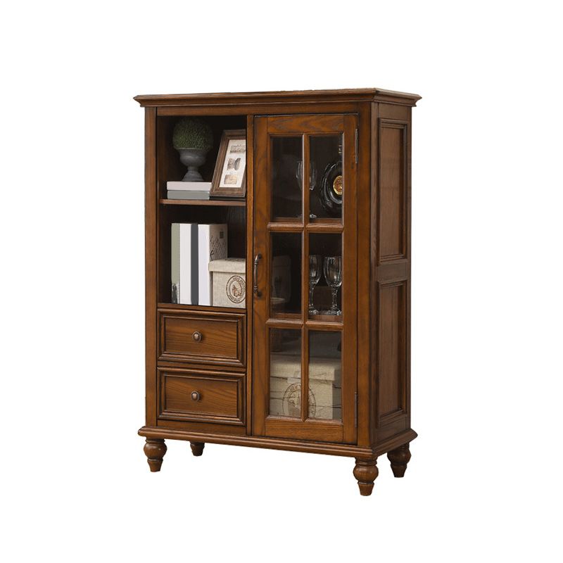 Modern Ash Display Stand Glass Doors Hutch Buffet for Living Room