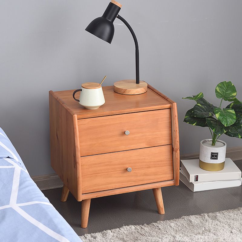 Modern 2 Drawers Night Table Solid Wood Nightstand , 20" Tall