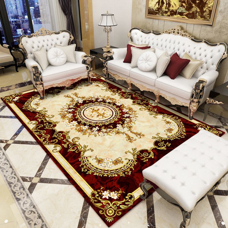 Antique Patterned Rug Multi-Color Polypropylene Indoor Rug Easy Care Washable Carpet for Parlor