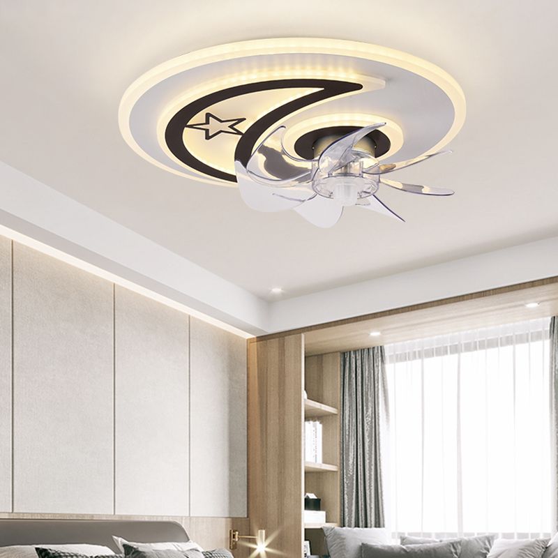 Kids Creative LED Ceiling Fan Light Iron Circular Ceiling Fans with Acrylic Shade