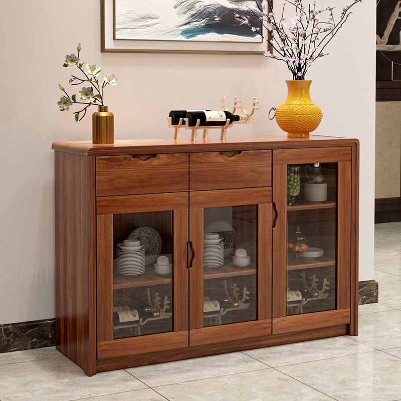 Modern Sideboard in Brown Solid Wood Dining Sideboard with Doors for Living Room