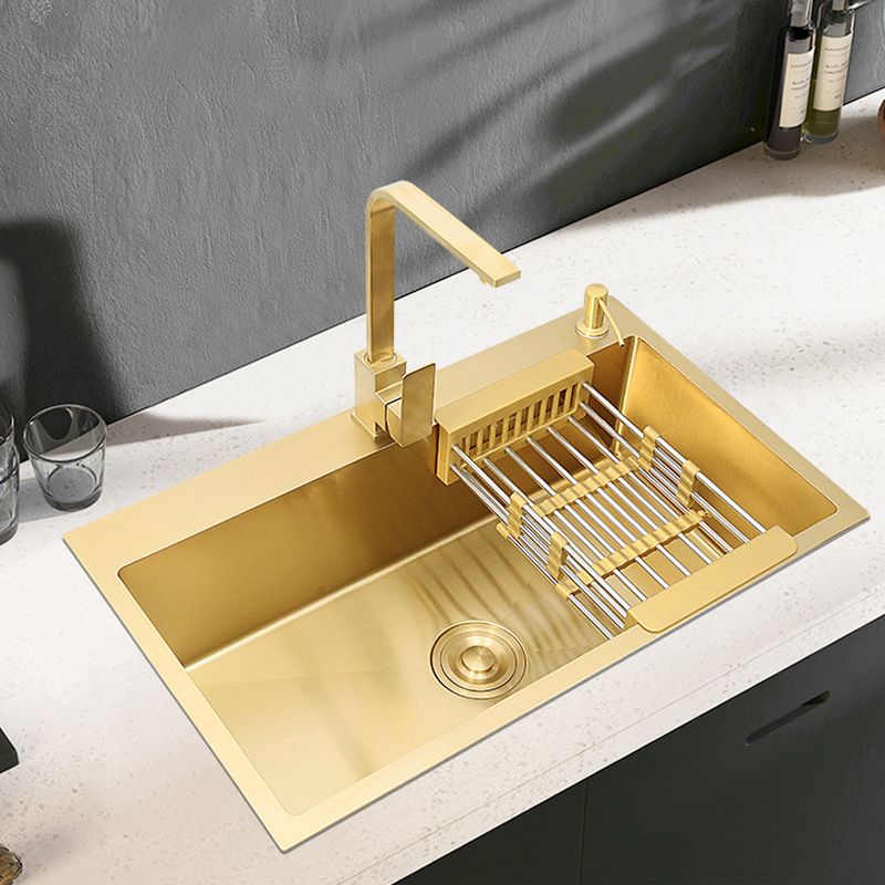 Retangle Drop-in Sink Stainless Steel Single Bowl Golden Kitchen Sink with Strainer