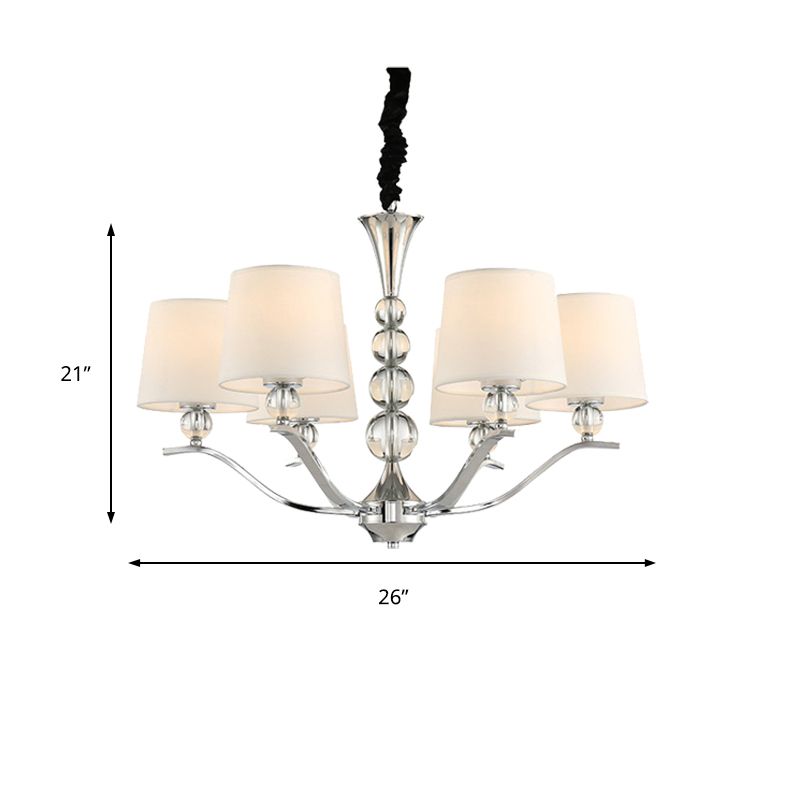 Minimalist 6-Head Ceiling Lamp with Fabric Shade Chrome Cone Chandelier Light for Dining Room