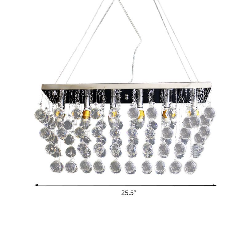 Rectangle Dining Room Chandelier Lamp Crystal Ball 6/9 Heads Simple Style Hanging Lamp in Nickel