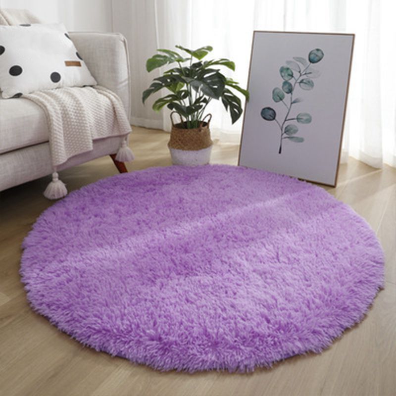 Trendy Round Area Carpet Modern Solid Color Rug Polyester Stain Resistant Shag Rug for Home Decor