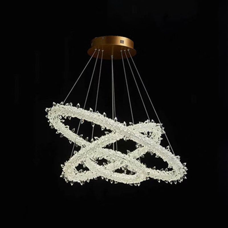 Modern LED Hanging Ceiling Light Clear Circles Pendant Light Fixture with Crystal Shade