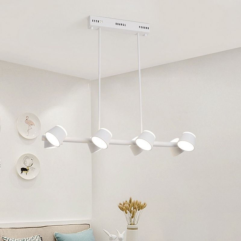 Metal Linear Pendant Light Fixture Simple Style 8 Lights White Hanging Ceiling Light