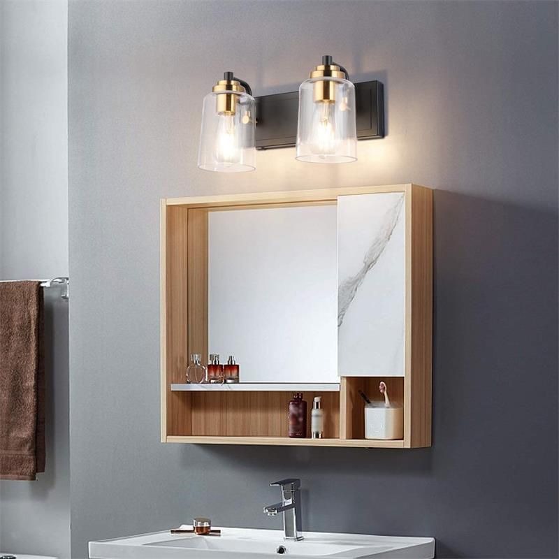 Multi - Head Bathroom Vanity Light in Black & Gold Vanity Light with Glass Shade