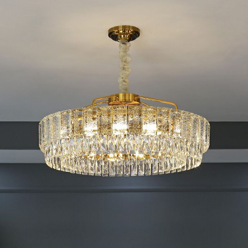 Light Tan Circular Chandelier Lamp Postmodern K9 Crystal Hanging Lamp for Bedroom