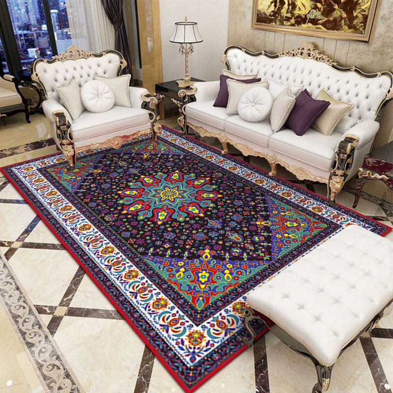 Alfombra de estampado de medallón marroquí de alfombra antigua alfombra resistente a las manchas de poliéster para sala de estar