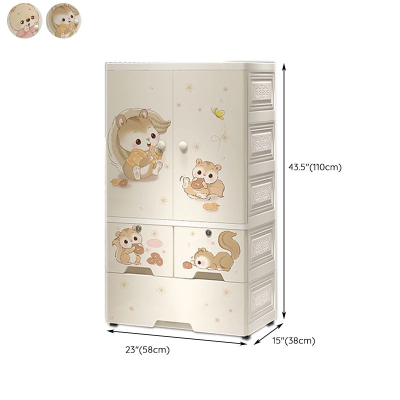 Plastic White Kids Closet Animal Print Coat Locker with Garment Rod