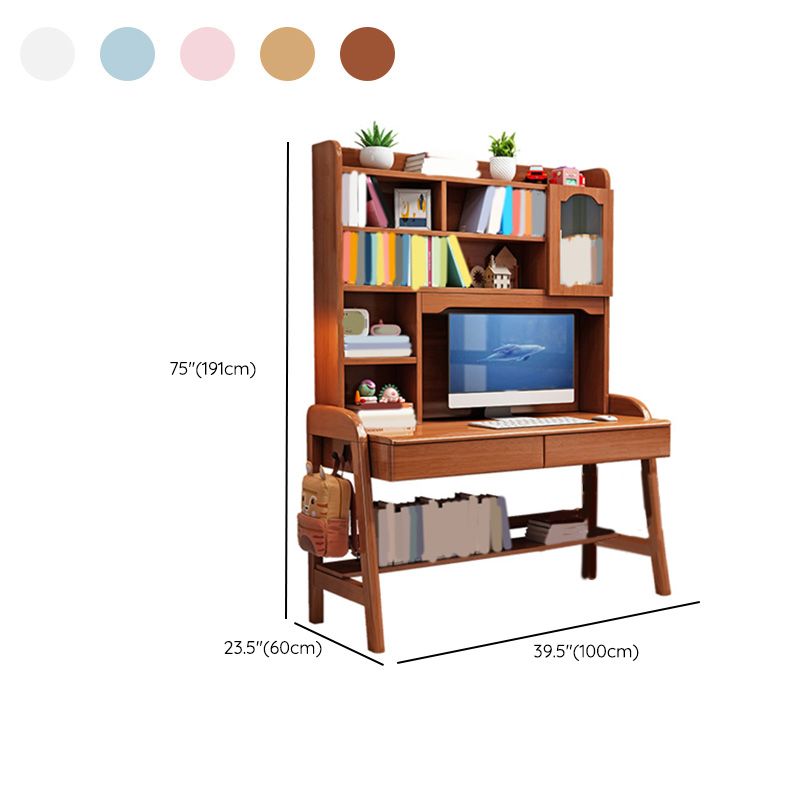 Adjustable Desk Kids Desk 23.6" Width Solid Wood Desk with Bookshelf