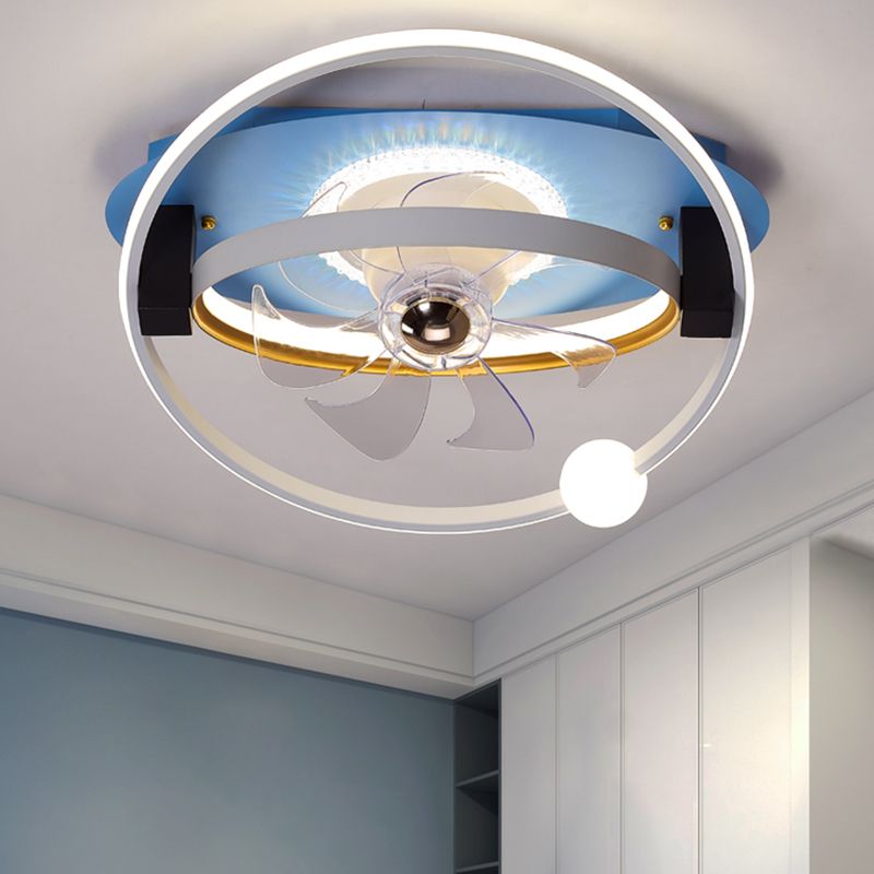 Metal Round Shape Ceiling Fan Modern Style 4 Lights Ceiling Fans Fixtures