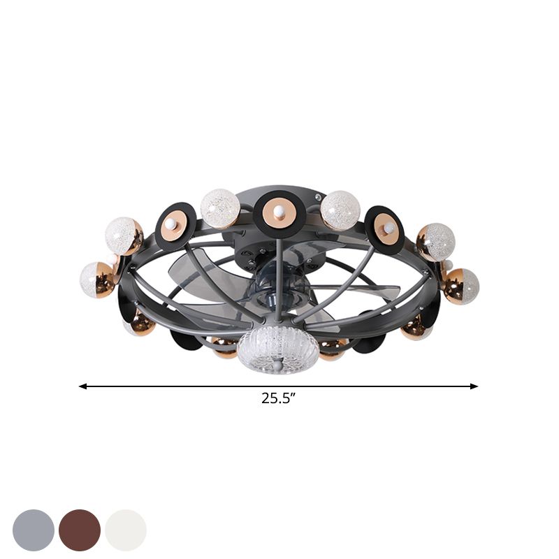 Ovale kooi metallic hanger ventilatorlamp modernist 25,5 "w 11 koppen wit/grijs/koffie semi -flushmount, 4 messen