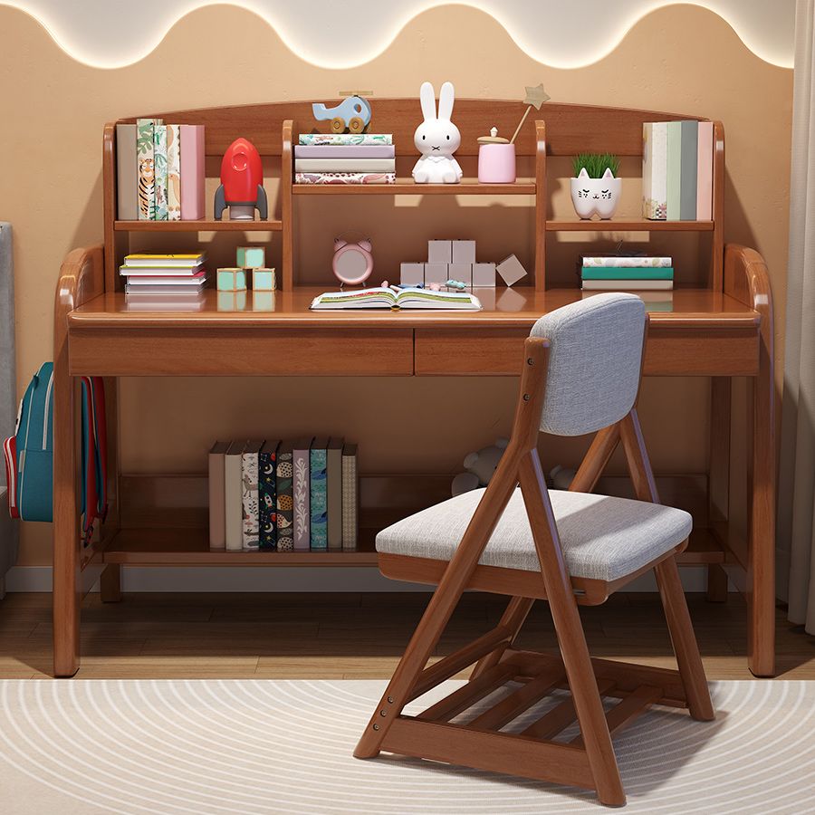 Contemporary Solid Wood Children's Desk with Storage Shelves and Drawers