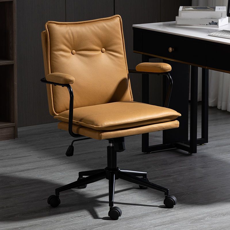 Black Frame Modern Task Chair with Padded Arms Faux Leather Computer Desk Chair