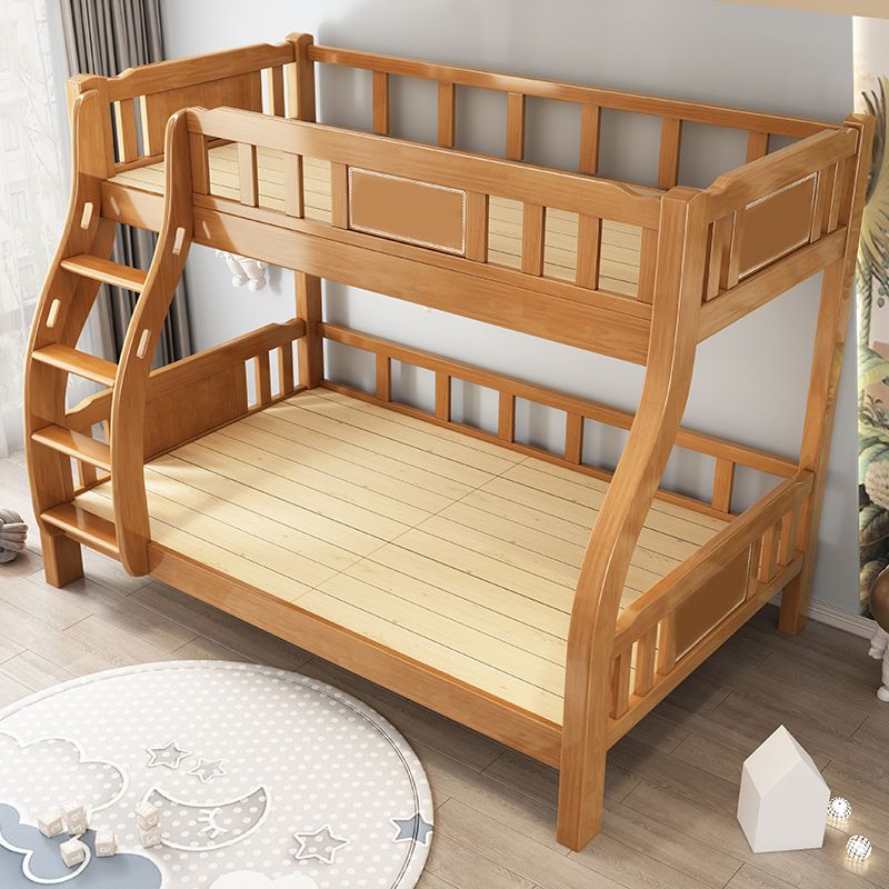 Modern Solid Wood Bunk Bed Slat Rubberwood Kids Bed with Staircase