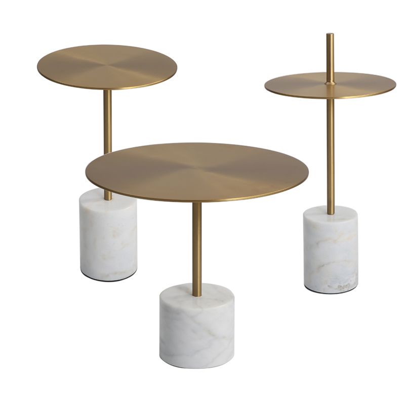 Marble Pedestal End Table Metal Black/ Gold Round Side End Table