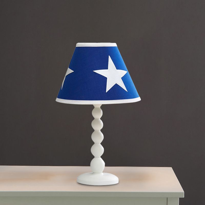 Modern Barrel Bedroom Night Table Light Wood 1 Head Bedroom Desk Lighting with Fabric Shade in Blue