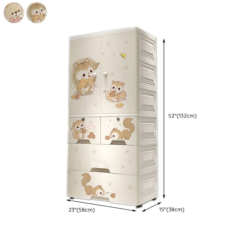 Plastic White Kids Closet Animal Print Coat Locker with Garment Rod