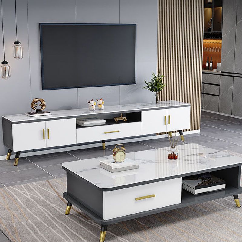 Glass TV Stand Console Open Storage TV Media Stand with Drawer