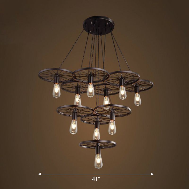 Loft Style Wagon Wheel Chandelier Cast Iron Suspension Pendant Light for Dining Room